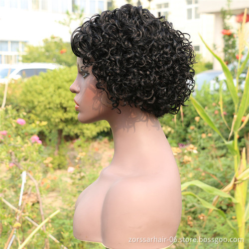 Free wig samples women cheap thin part pixie wigs human hair 100 raw indian short curly t part lace weavons and wigs